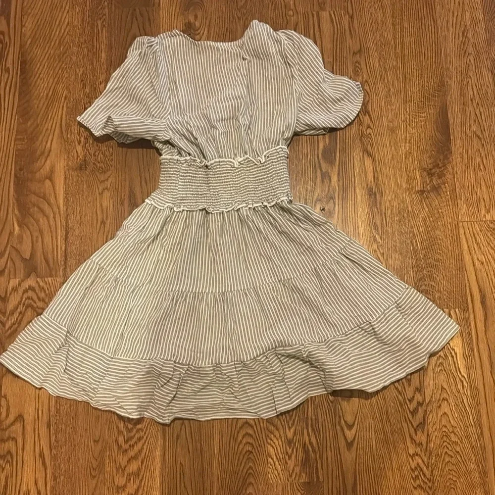 Black & White Pinstripe Smocked Waist Mini Dress - Picture 3 of 4